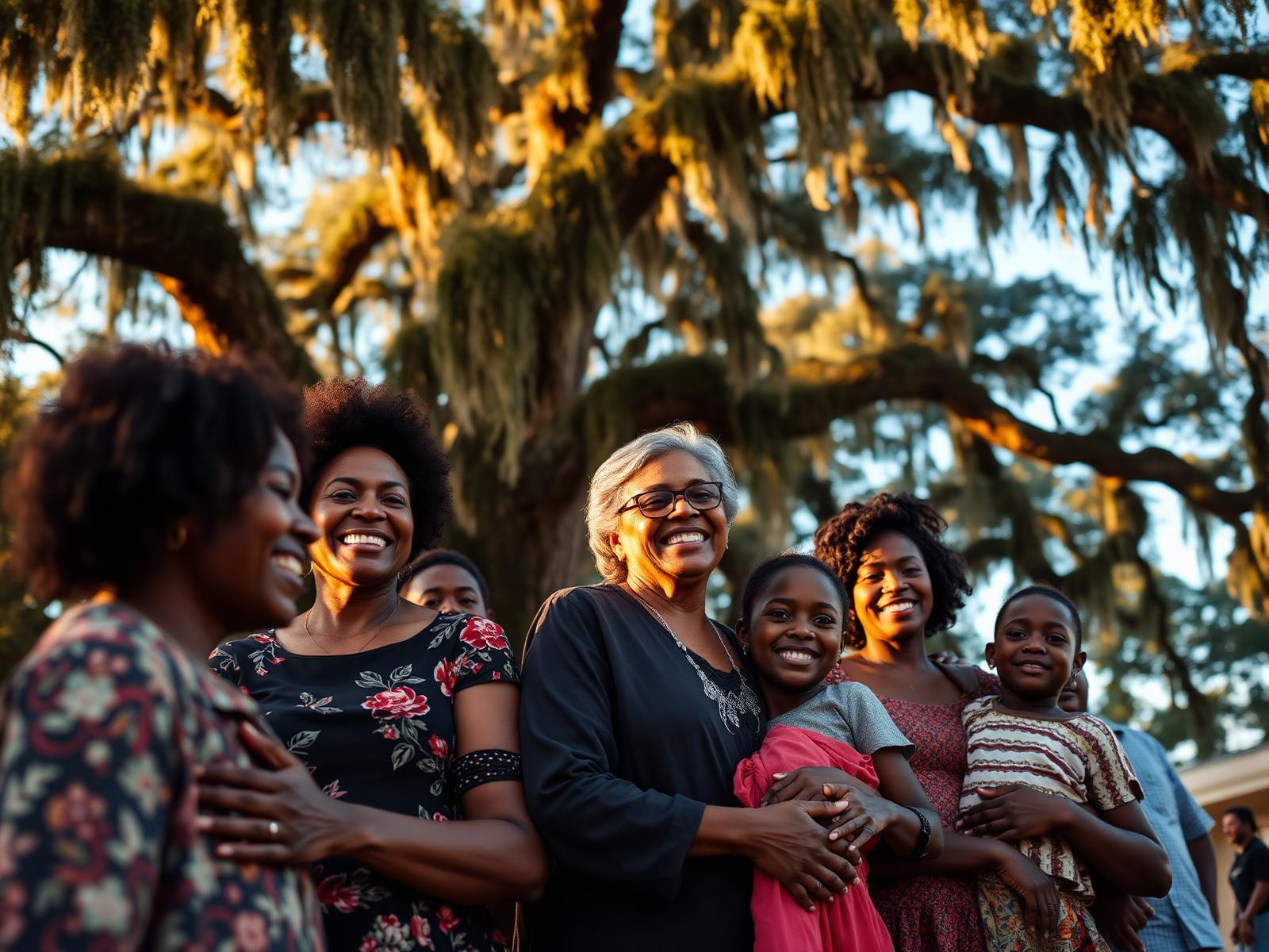 Charleston families gathered under live oaks